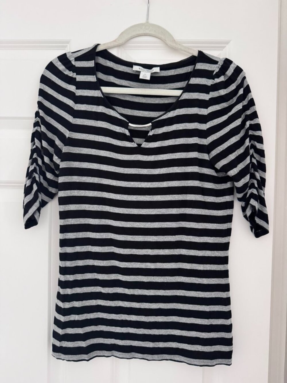 White House Black Market black and gray striped top